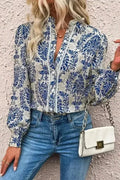 Blue Boho Lace Splicing Floral Blouse Women UK | Spring