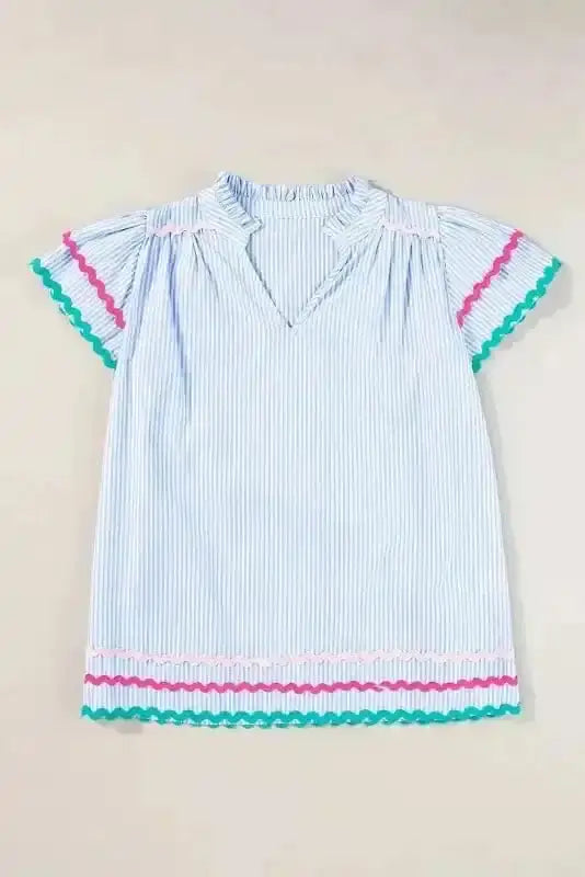 Sky Blue Striped Ruffled Sleeve Blouse Women UK | Rick Rack