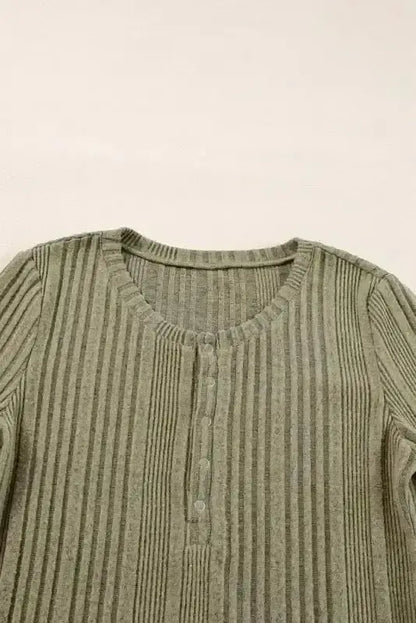 Green Solid Ribbed Sleek Fit Blouse Women UK | Casual