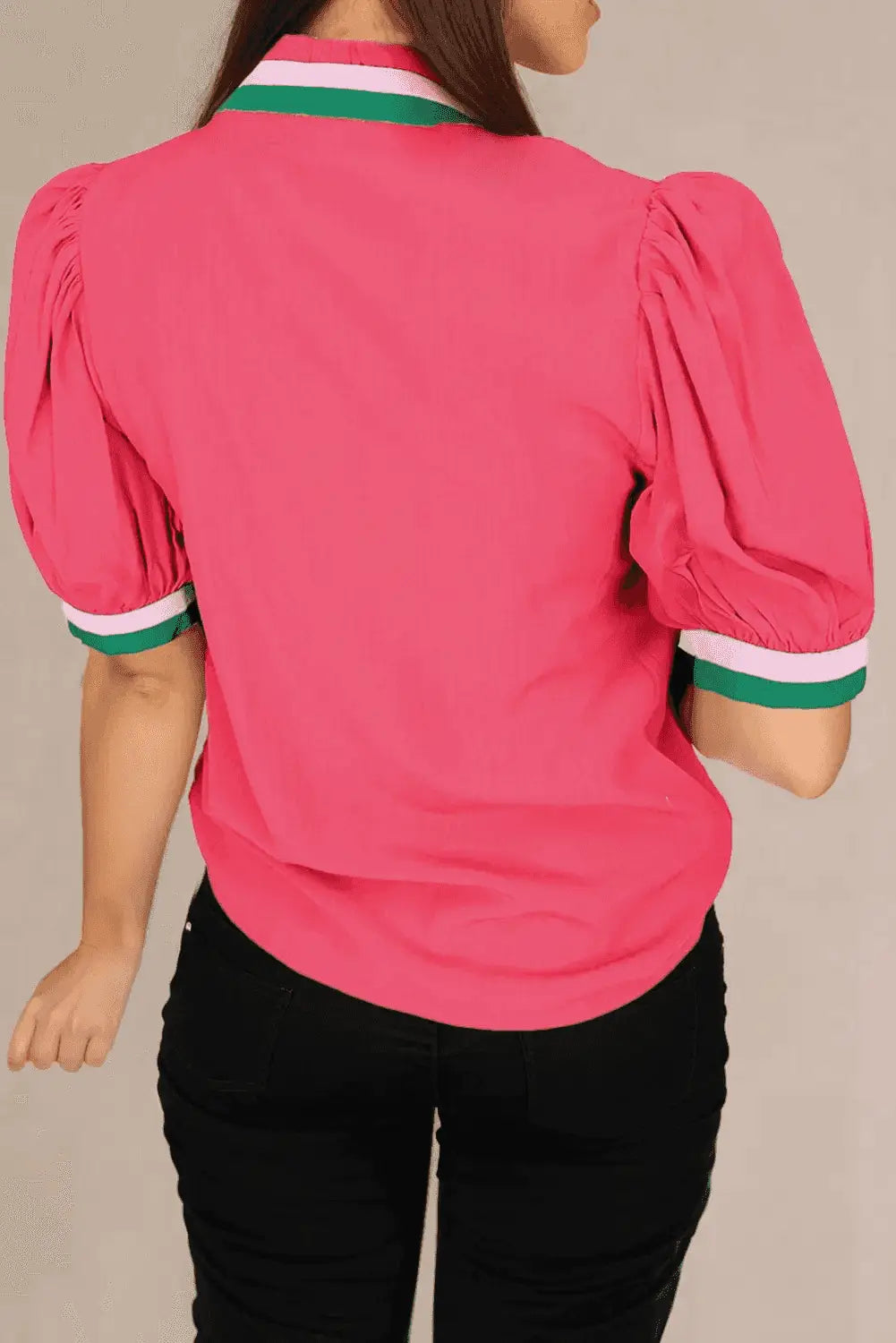 Colour Block V-Neck Puff Sleeve Blouse Women UK | Vibrant