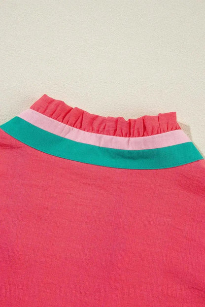 Colour Block V-Neck Puff Sleeve Blouse Women UK | Vibrant