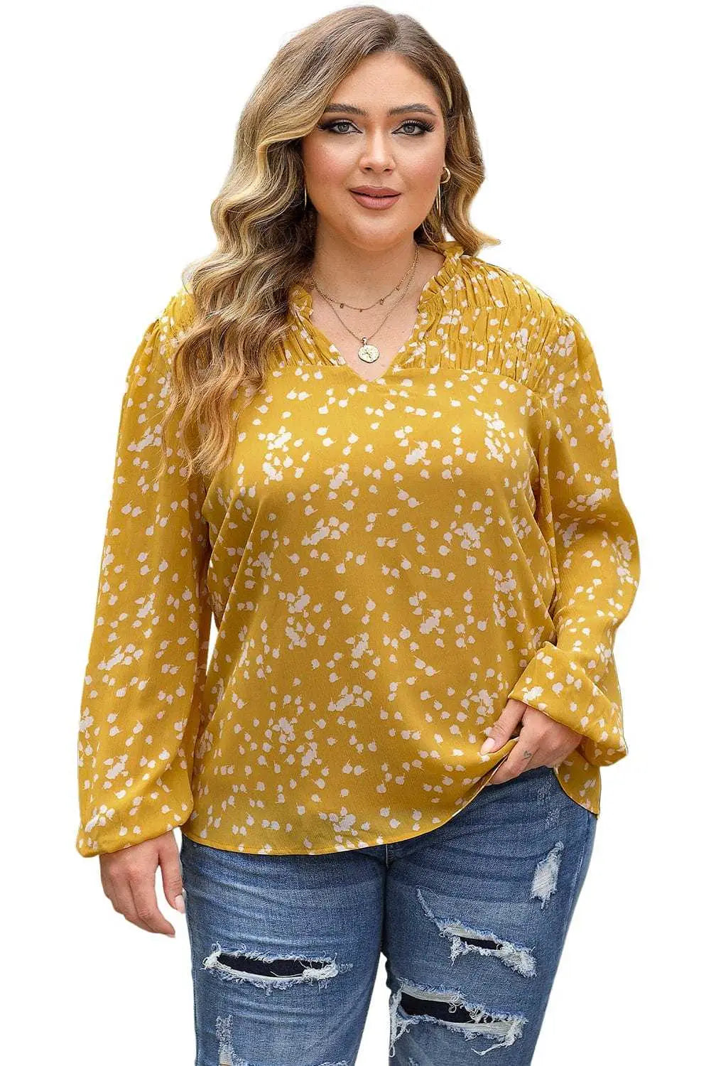 Floral Abstract Split Neck Crinkle Fabric Blouse Women UK