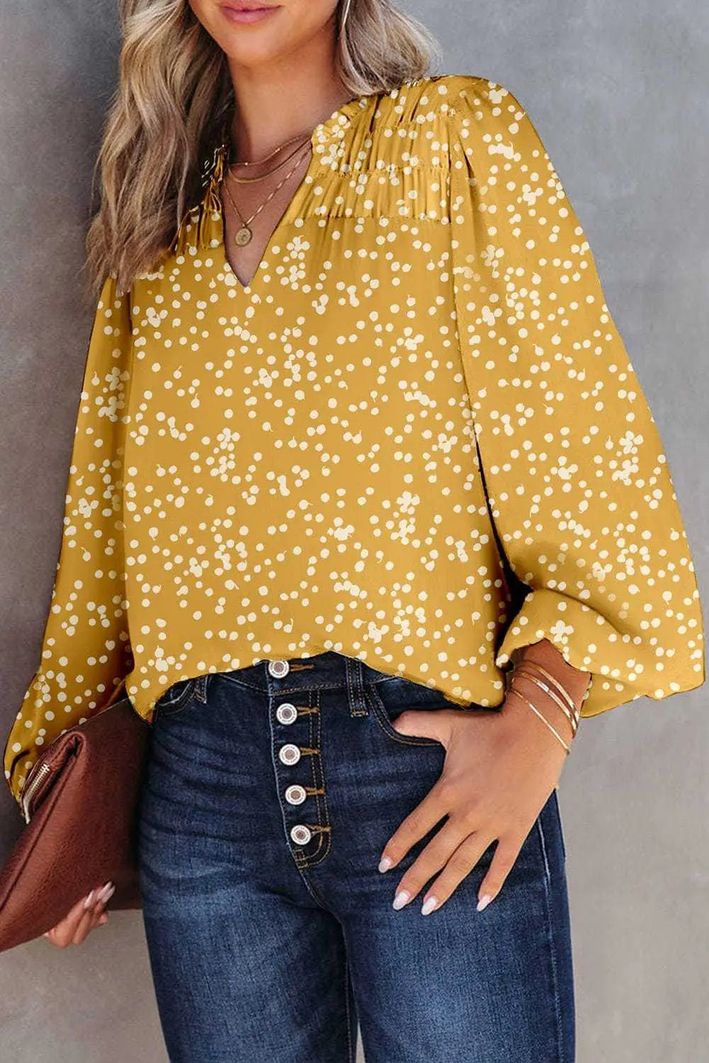 Floral Abstract Split Neck Crinkle Fabric Blouse Women UK