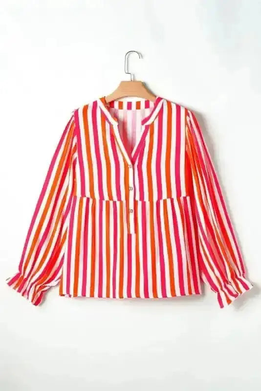 Striped Balloon Sleeve Textured Blouse Women UK | Summer