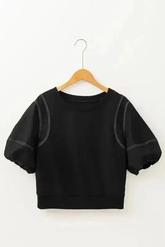 Puff Sleeve Textured Stitch Blouse Women UK | Casual