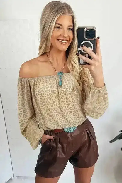 Velvet Leopard Off-Shoulder Blouse Women UK | Bold