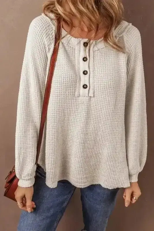 Waffle Knit Loose Fit Casual Top Women UK