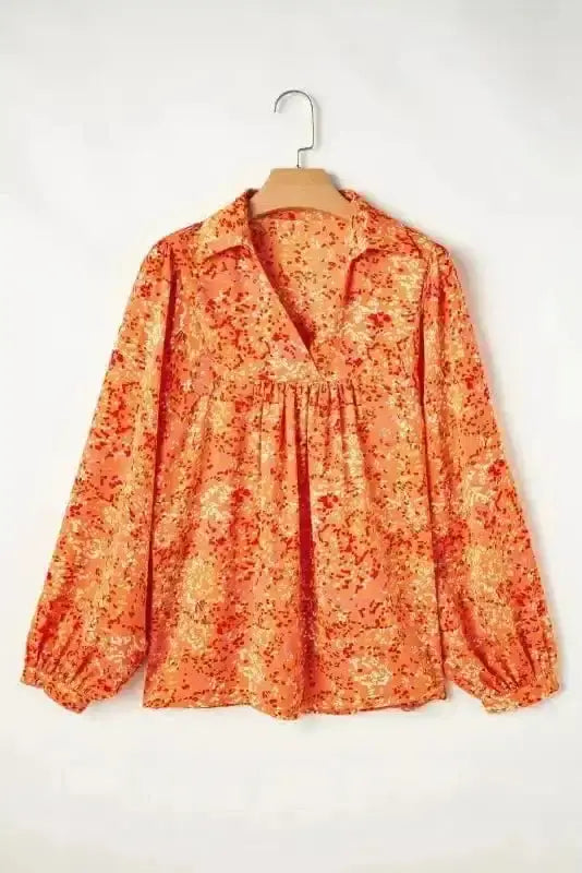 Abstract Print V-Neck Babydoll Blouse Women UK