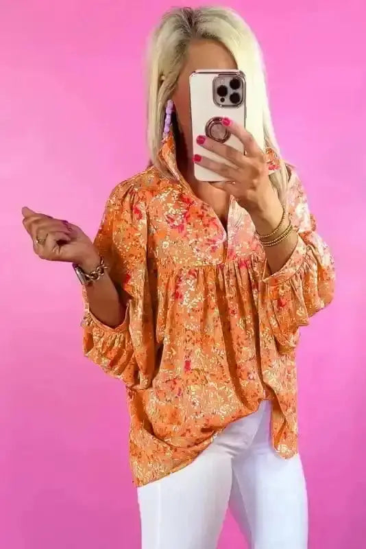 Abstract Print V-Neck Babydoll Blouse Women UK | Flowy