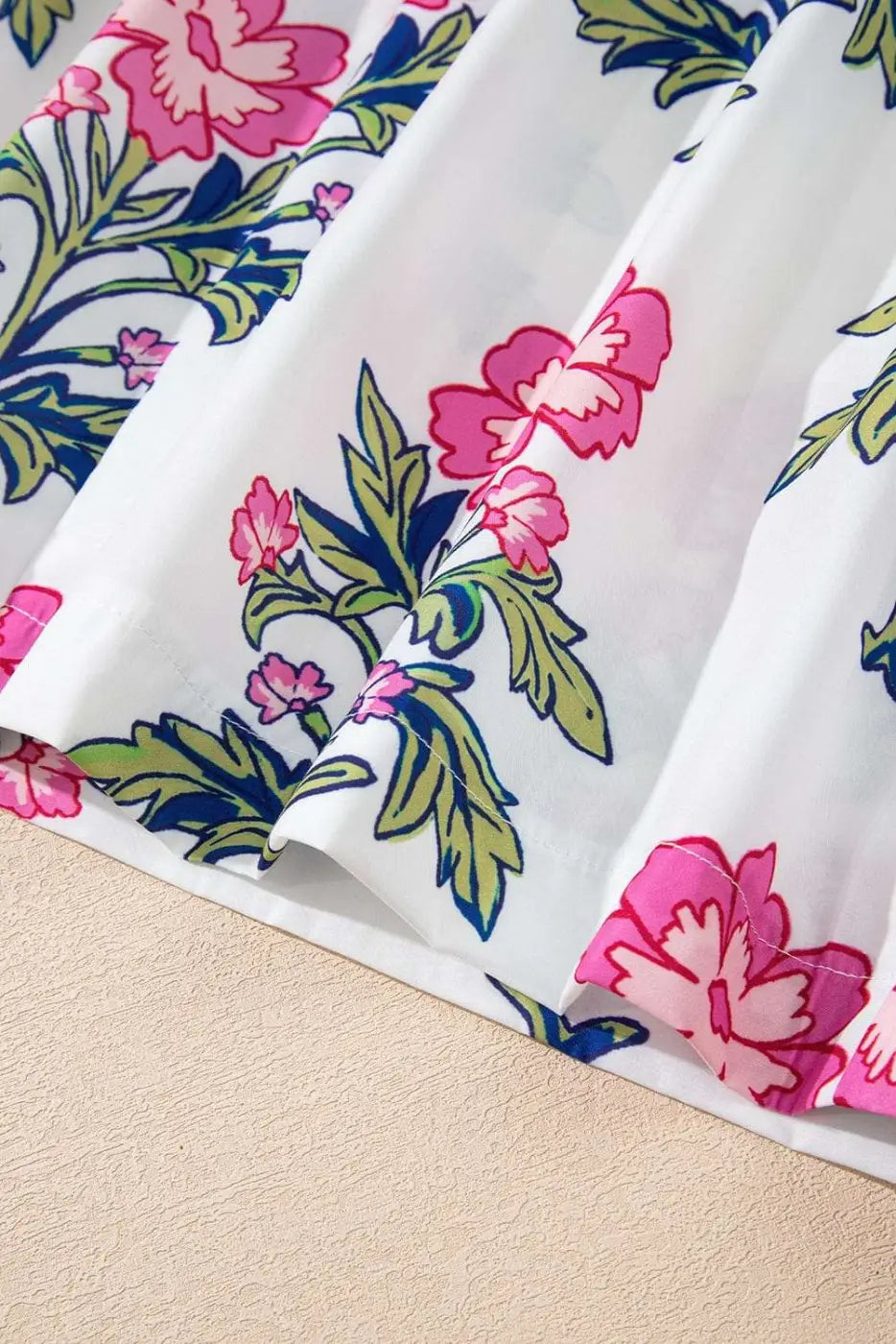 White Floral Bubble Sleeve V-Neck Summer Blouse Women UK