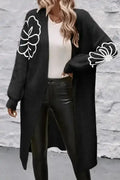 Black Flower Embroidered Duster Cardigan Women UK