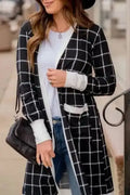 Cosy Pocketed Plaid Duster Cardigan Women UK