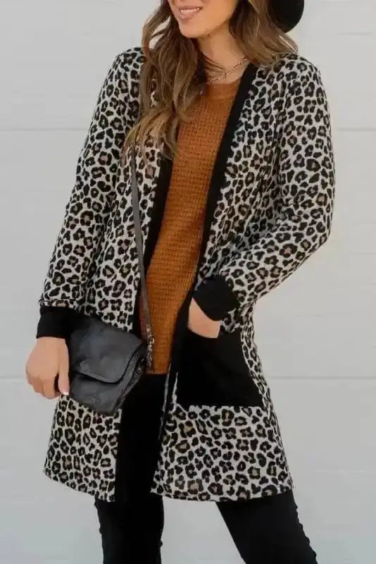 Leopard Open Front Duster Cardigan Women UK