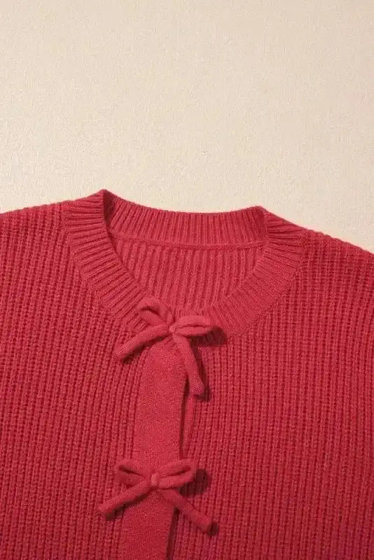 Grey Ribbed Bow Button Cardigan Women UK