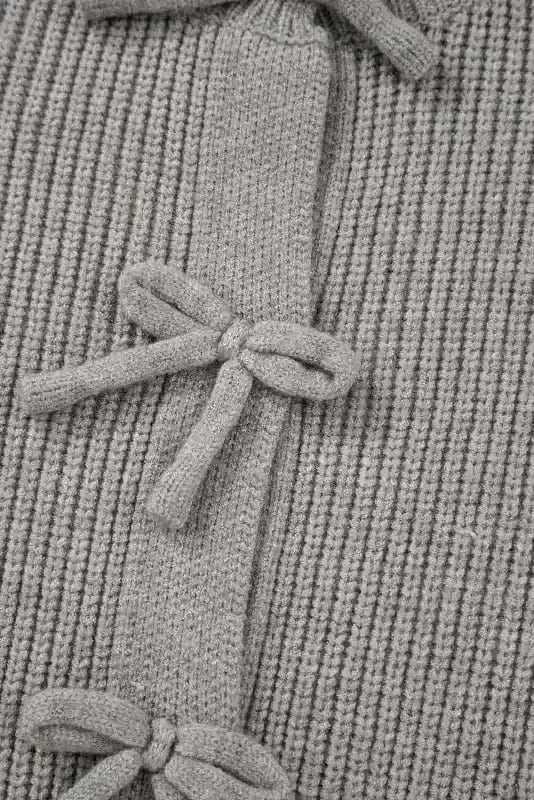 Grey Ribbed Bow Button Cardigan Women UK