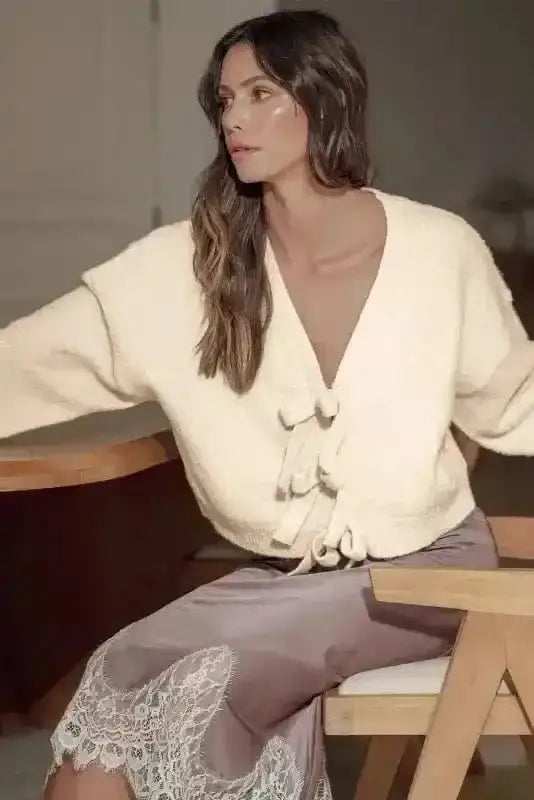 Bowknot Loose V-Neck Knit Cardigan Women UK