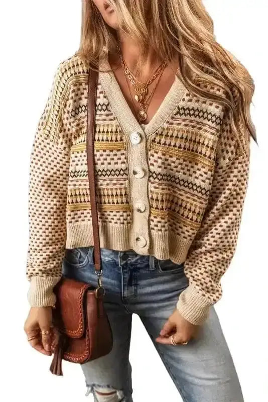 Khaki Buttoned Cropped Cardigan Women UK