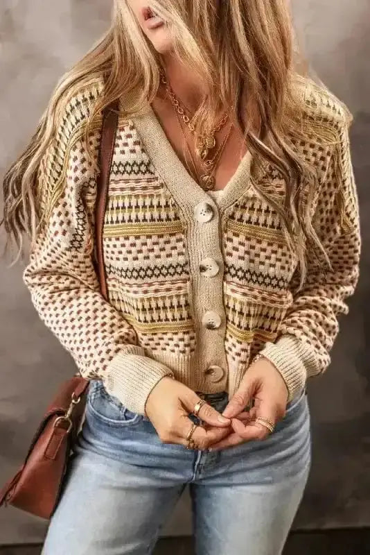 Khaki Buttoned Cropped Cardigan Women UK