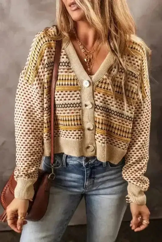 Khaki Buttoned Cropped Cardigan Women UK
