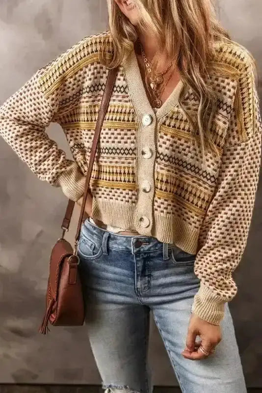 Khaki Buttoned Cropped Cardigan Women UK