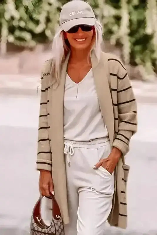 Shawl Collar Stripe Cardigan Women UK