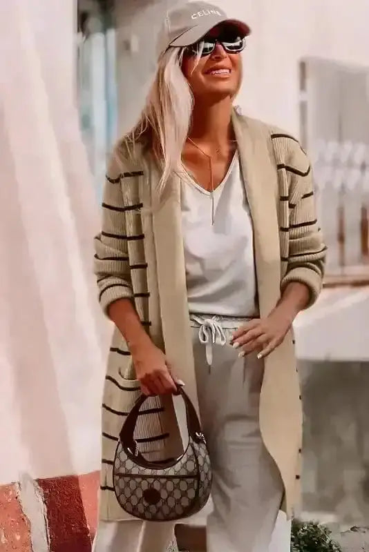 Shawl Collar Stripe Cardigan Women UK
