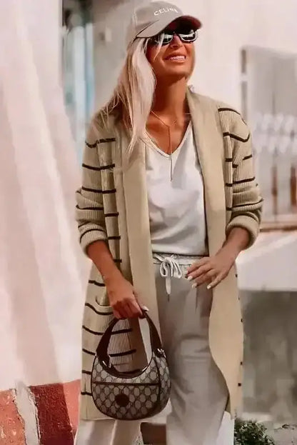 Shawl Collar Stripe Cardigan Women UK