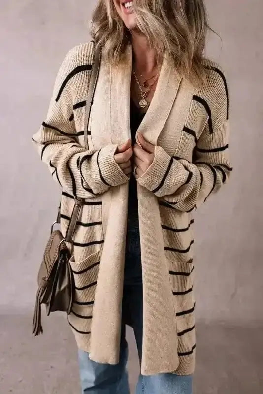 Shawl Collar Stripe Cardigan Women UK