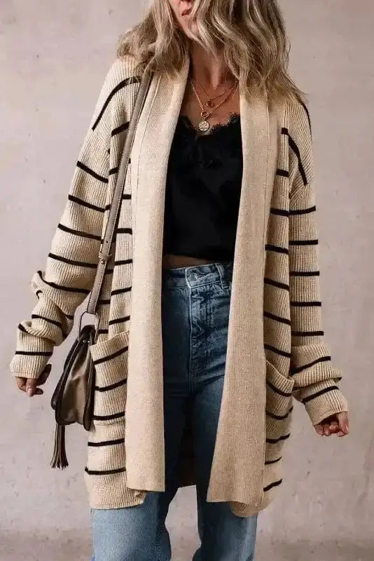 Shawl Collar Stripe Cardigan Women UK