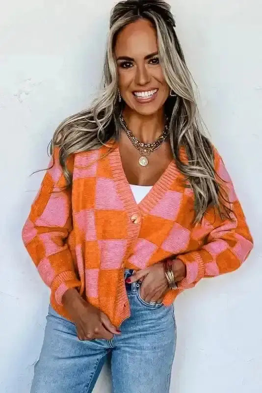 Checkered Open Front Cardigan Women UK