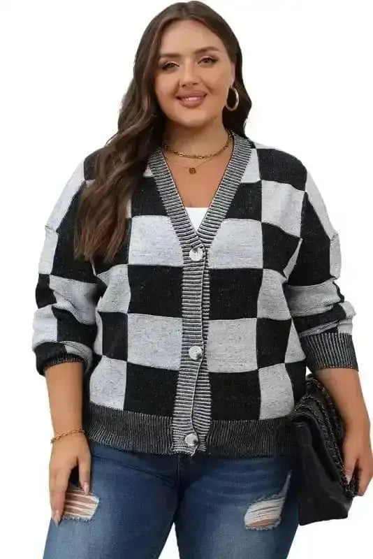 Checkered Open Front Cardigan Women UK