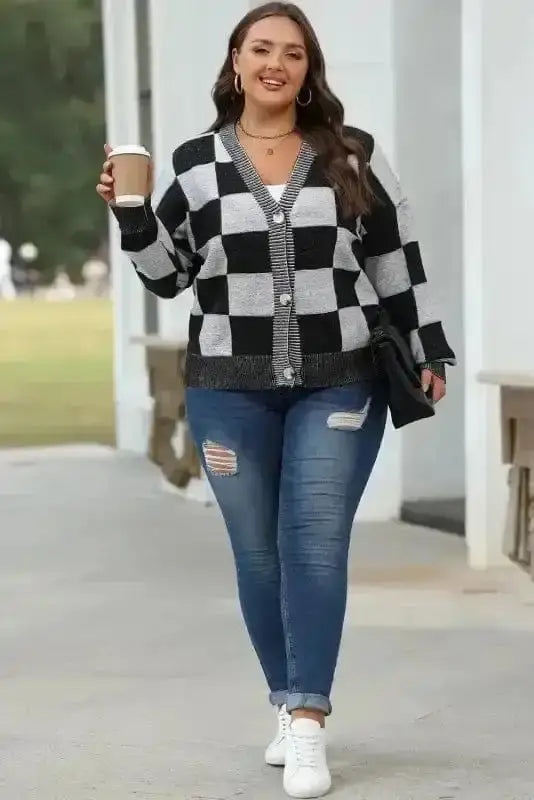 Checkered Open Front Cardigan Women UK