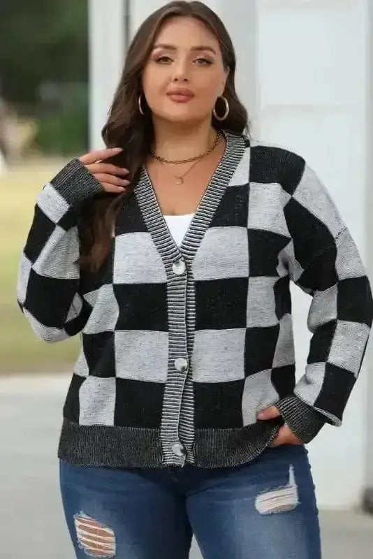 Checkered Open Front Cardigan Women UK