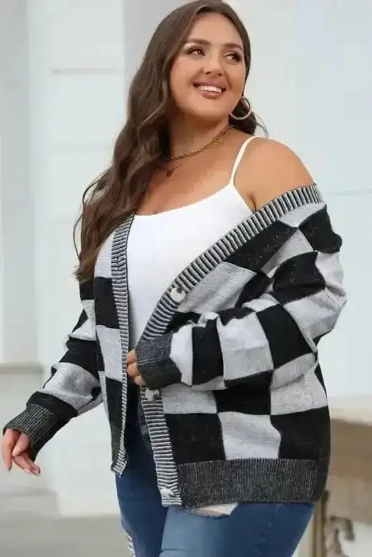 Checkered Open Front Cardigan Women UK
