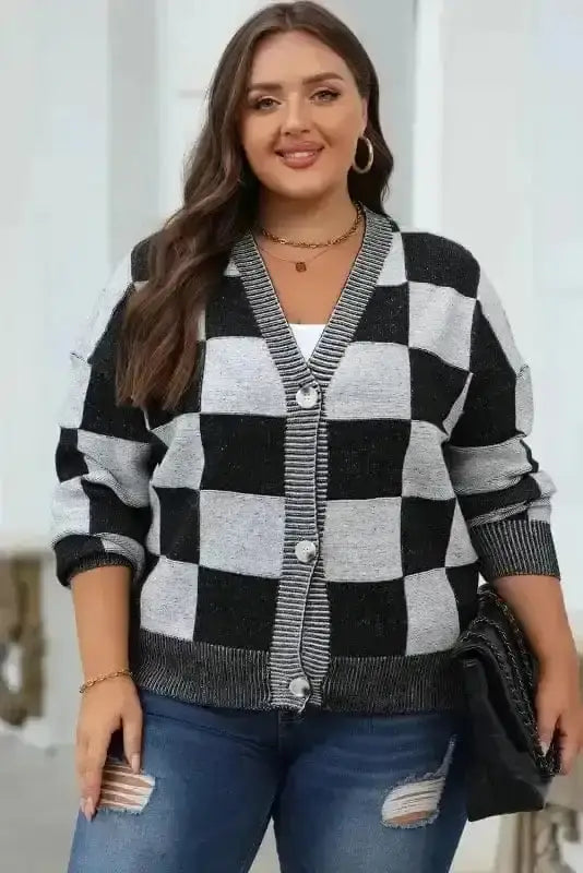 Checkered Open Front Cardigan Women UK