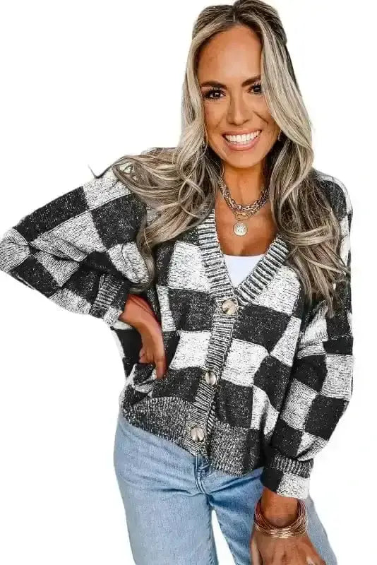Checkered Open Front Cardigan Women UK