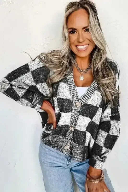 Checkered Open Front Cardigan Women UK