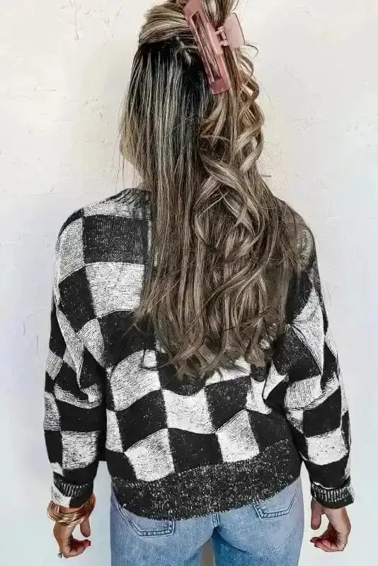 Checkered Open Front Cardigan Women UK