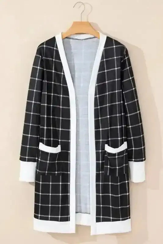 Cosy Pocketed Plaid Duster Cardigan Women UK