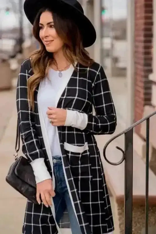 Cosy Pocketed Plaid Duster Cardigan Women UK