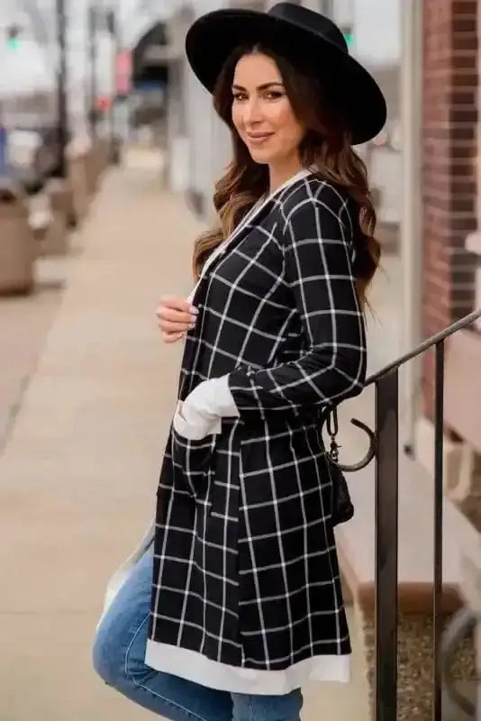 Cosy Pocketed Plaid Duster Cardigan Women UK