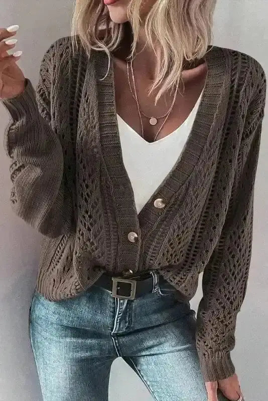 Dark Khaki Slouchy Knit Cardigan Women UK