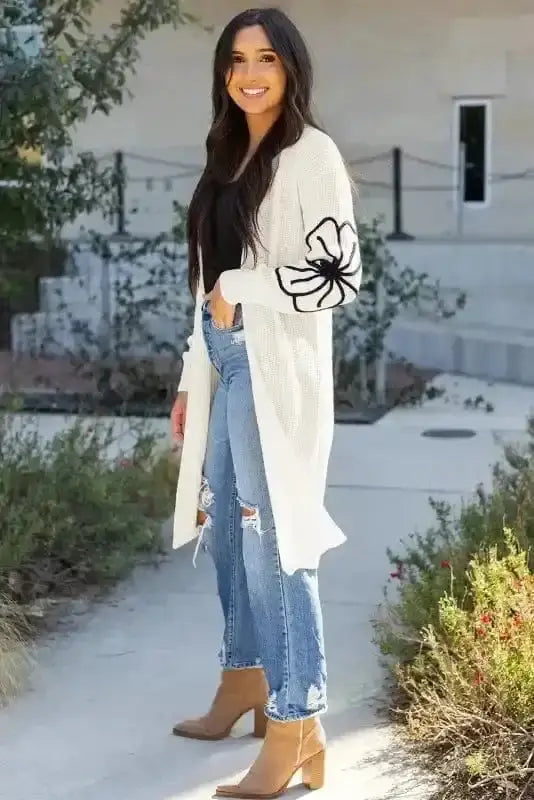 Embroidered Floral Duster Cardigan Women UK