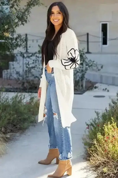 Embroidered Floral Duster Cardigan Women UK