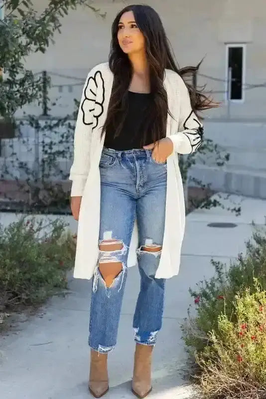 Embroidered Floral Duster Cardigan Women UK