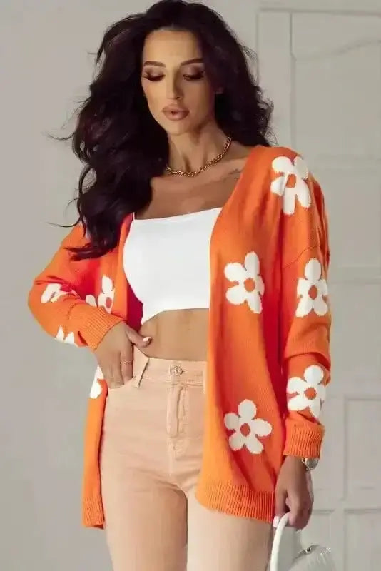 Floral Loose Open Front Cardigan Women UK