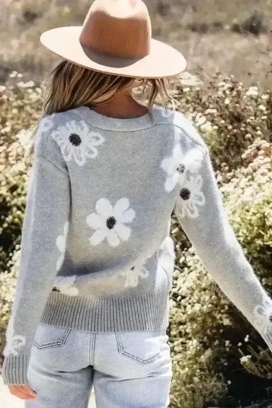Floral Soft Knit V-Neck Cardigan Women UK