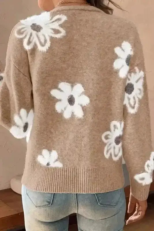 Floral Soft Knit V-Neck Cardigan Women UK