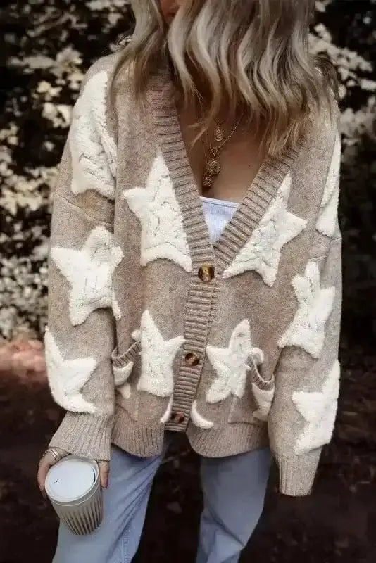 Khaki Sherpa Knit Cardigan Women UK