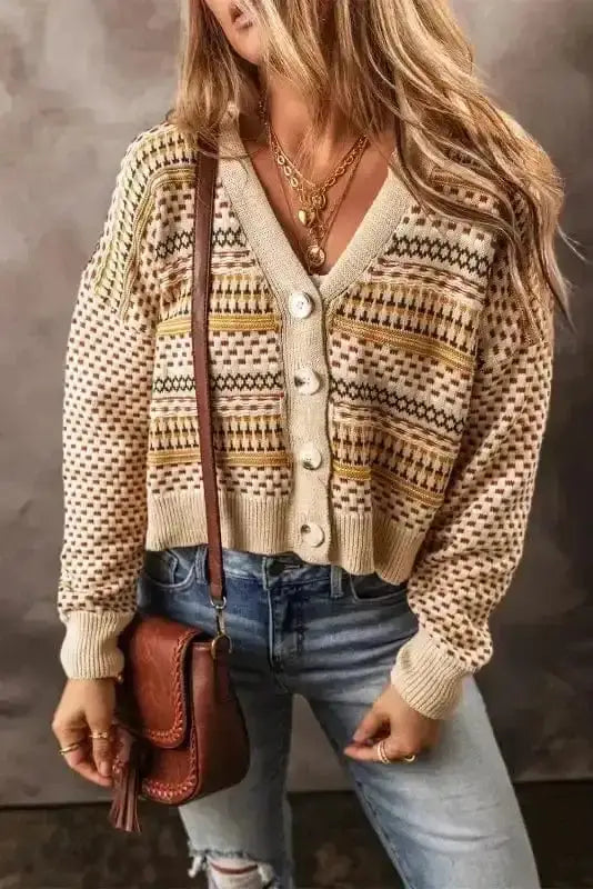 Khaki Buttoned Cropped Cardigan Women UK